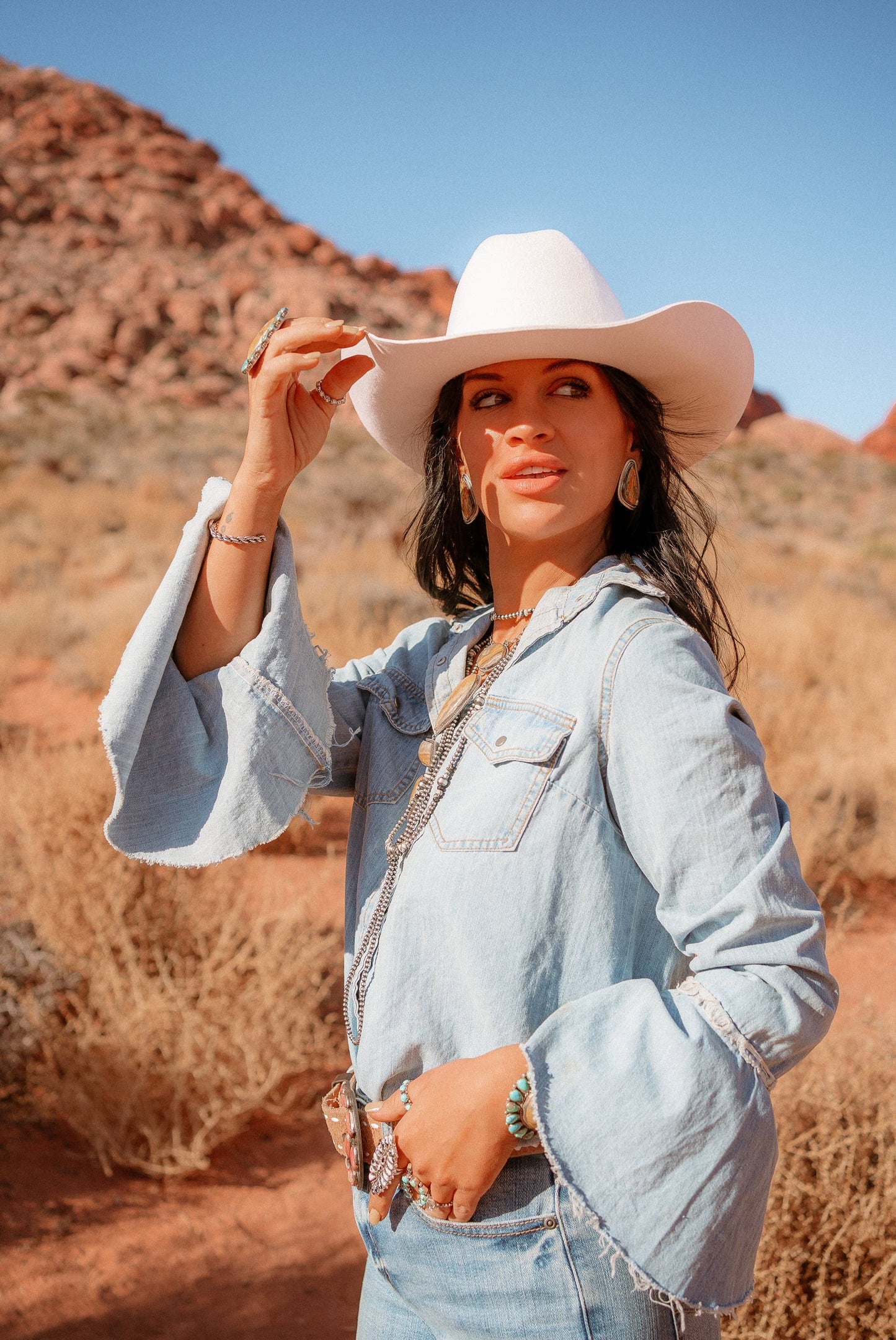 100% Wool Felt Western Cowboy Hat - Style Cattleman: White / SM