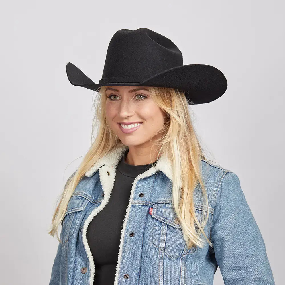 100% Wool Felt Western Cowboy Hat - Style Cattleman: White / XL